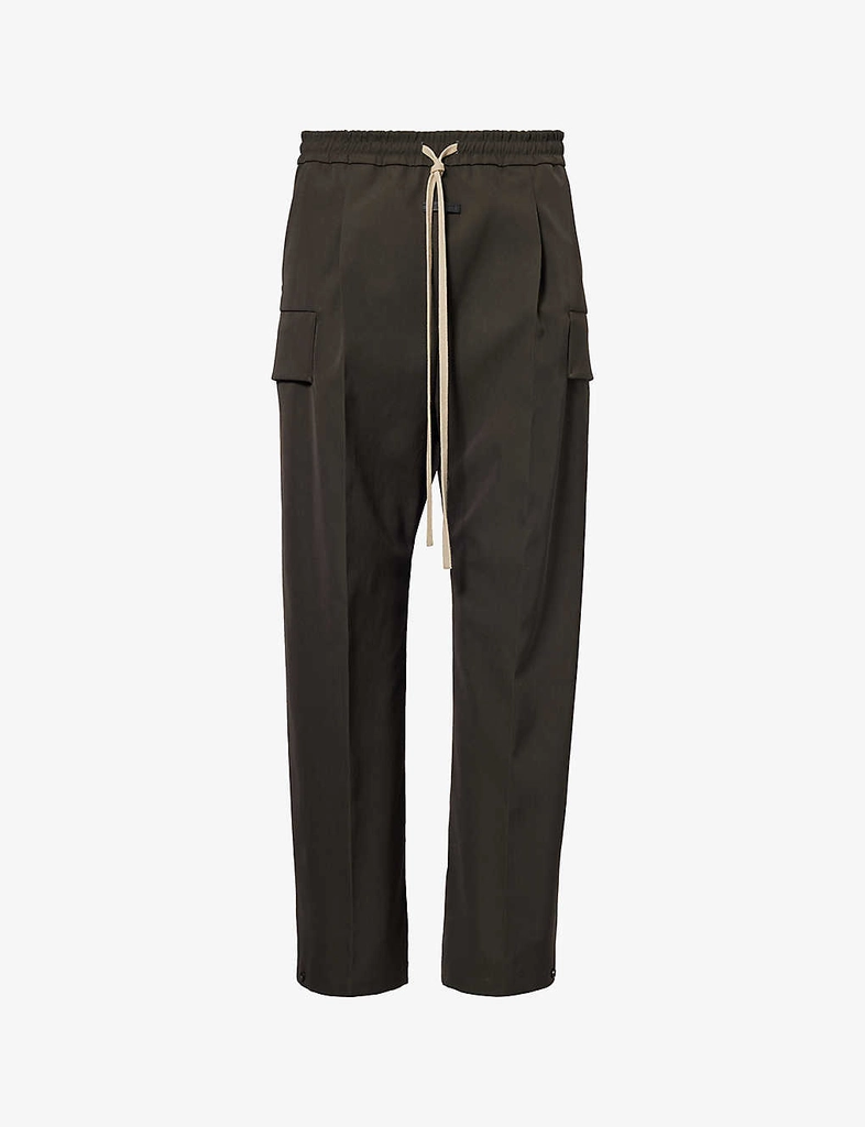 Fear of God Mens Olive Flap-pocket Elasticated-waist Wool and Cotton-blend Trousers S